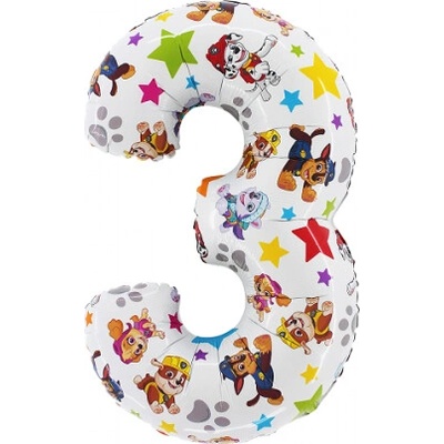 BP Baloon Party Balónek fóliový narozeninové číslo 3 bílý Paw Patrol 72 cm