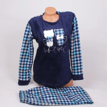Image 1 of Поларена пижама в синьо с кариран десен и котета