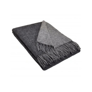 Interblanket 100% Вълнено Двулицево Одеяло - Тъмносиво & Светлосиво С Ресни (150 x 200 См)