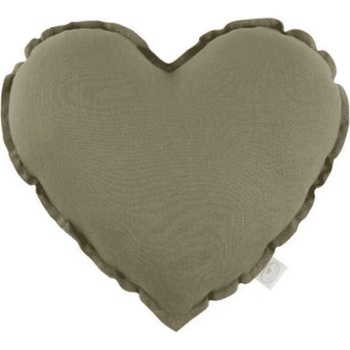 Cotton and Sweets Mini ľanový vankúš srdca olivová 28cm
