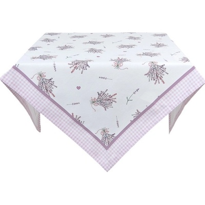 Clayre & Eef bavlna čtvercový ubrus s levandulemi Lavander Garden 150x150 cm