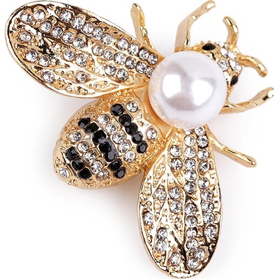Stoklasa brož s broušenými kamínky a perlou včela 2 crystal zlatá