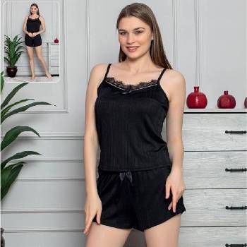 Лятна черна пижама с дантела