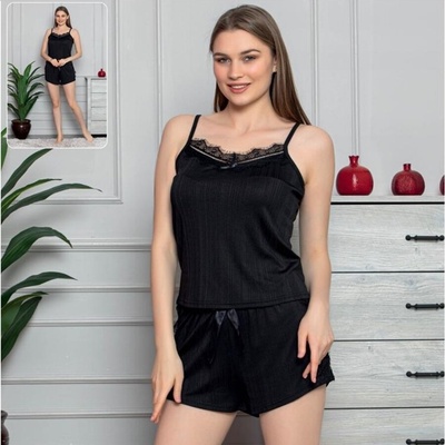 Лятна черна пижама с дантела