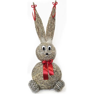 Slámový zajíc s červenou mašlí 45 cm