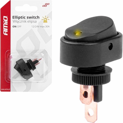Prepínač kolískový ovalný so žltou LED diódou AMiO-03088