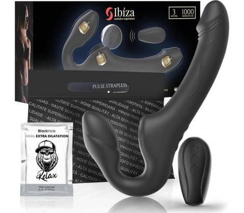 Ibiza Strapless Vibrator with Remote Control Push Button Black