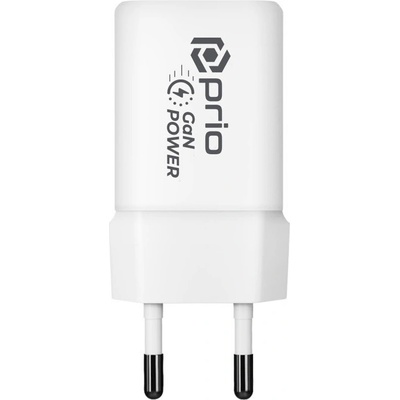 Захранване за ел. мрежа с USB-A и USB-C изходи и технология за бързо зареждане - Prio Fast Wall Charger 35W PD (бял) (PWC-1303)