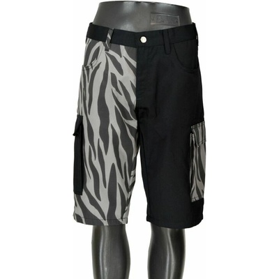Punk kraťasy S BOČNÍMA KAPSAMA ČERNÁ ŠEDÁ ZEBRA pánské