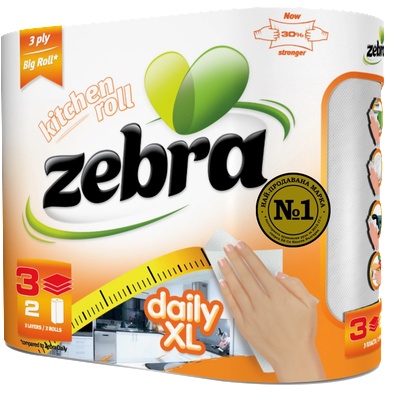ZEBRA Daily XL трипластова домакинска хартия 2бр (Р·Р09-76)