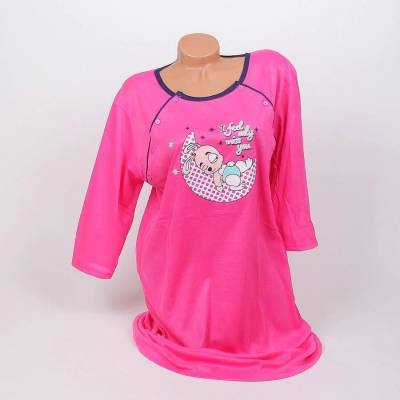 Нощница за кърмачки с 3/4 ръкав в цикламено със зайче