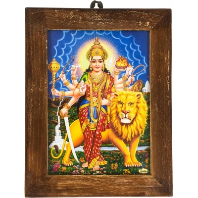 Sanu Babu Durga, obrázek v rámečku z teakového dřeva, 15x1x20cm (1R)
