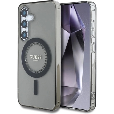 GUESS Rhinestones Printed Classic Logo MagSafe Калъф за Samsung Galaxy S25 черен (3666339449520)