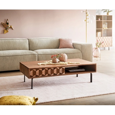 Delife Fevo 115x60x40 cm akácie hnědá podnož ve tvaru "L" černá