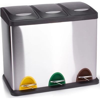 MSV Стоманено кошче за боклук за рециклиране с педал в матово сребрист цвят 3x8 l Tri Selectif - MSV (100353)