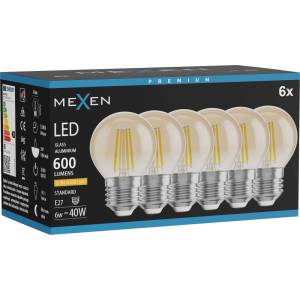 Mexen Vintis 6x LED крушка с нажежаема жичка E27, G45, 6W, Топла - 2200K, 600 lm, кехлибар (L156-E27-0622-50x06)