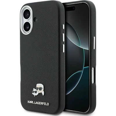 Karl Lagerfeld – Hardcase Leather K&C Head Pin MagSafe kožené pevné puzdro pre iPhone 17 – čierne