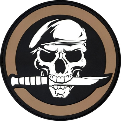 ROTHCO Nášivka MILITARY SKULL WITH KNIFE velcro 7 cm COYOTE