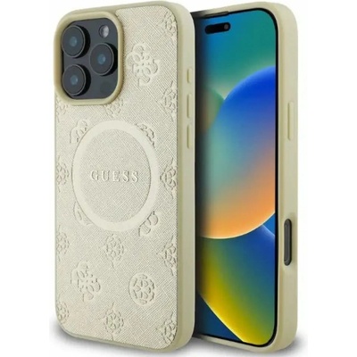 GUESS Калъф Guess Saffiano Peony Classic Logo MagSafe за iPhone 16 Pro - златен (3666339327965)