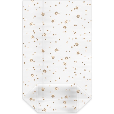 Celofánové sáčky s krížovým dnom Hviezdy zlaté 16 × 27 + 6,5 cm 100 ks