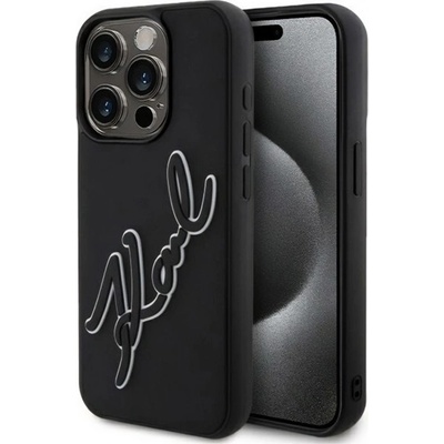CG Mobile iPhone 15 Pro KARL LAGERFELD 3D RUBBER SIGNATURE Силиконов удароустойчив протектор за телефон 3D, ЧЕРЕН KLHCP15L3DRKSDLK (KLHCP15L3DRKSDLK)
