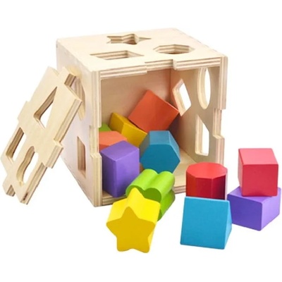Acool Toy Игрален комплект Acool Toy - Дървен куб сортер с геометрични фигури (ACT31)