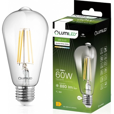 Lumiled LED žiarovka E27 ST64 8W = 60W 880lm 4000K Neutrálne 360° vlákno