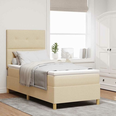 Postel s boxspringem s čelo Krémová 90 x 190 cm textil