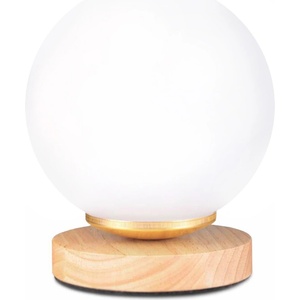 TopMebel Настолна лампа Luma TopMebel E27 дървена - стъклена в натурален - бял цвят Ø12x18cm