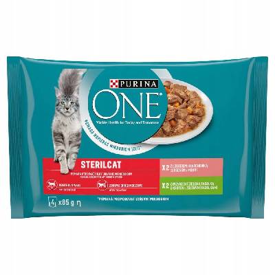 PURINA ONE STERILCAT vlhké krmivo pre mačky Losos a Turek v omáčke 4x85g