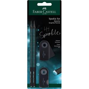 Faber-Castell Sparkle Midnight Комплект триъгълни графитни моливи от 4 части в черно/океанско синьо B FC118295 (FC118295)