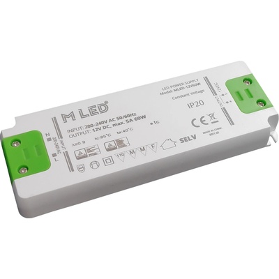MLED, 60W Nábytkový napájecí zdroj, MLED-12V60W, 12V, 5A, IP20