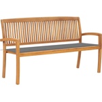 vidaXL Стифираща градинска пейка с възглавница, 159 см, тик масив (3063307)