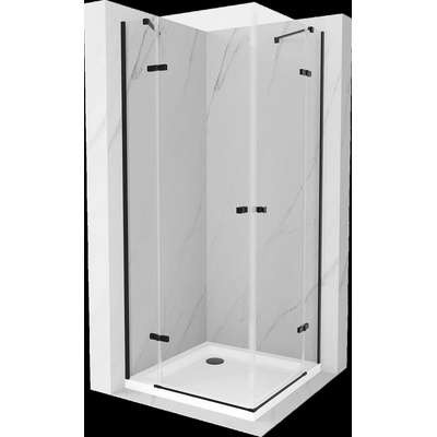 Mexen Roma Duo, sprchový kút 90 (dvere) x 90 (dvere) cm, 6mm číre sklo, čierny profil + slim sprchová vanička 5cm, 854-090-090-70-02-4010B
