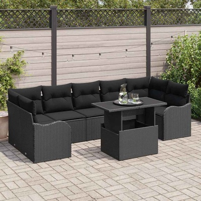 vidaXL Градински Софа Комплект с възглавница 8 pcs Черно полиратан (3348419)
