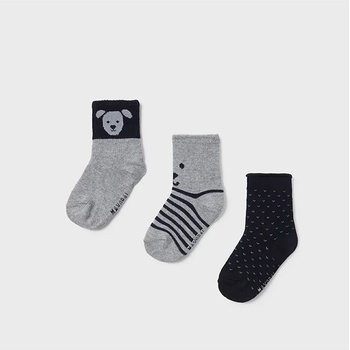 Mayoral Комплект 3чифта чорапи в тъмно синьо и сиво с кучета за бебе момче Майорал