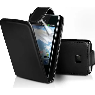 LG E400 OPTIMUS L3 Flip Калъф Черен + Протектор