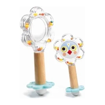 DJECO - Дървена бебешка дрънкалка с огледало - Цвете с птиче (DJ06118)