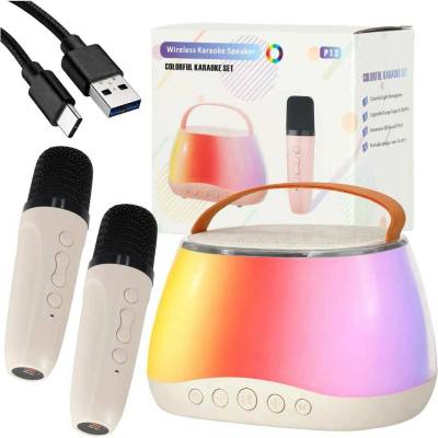 Karaoke sada Bluetooth reproduktor LED RGB + 2 mikrofony USB