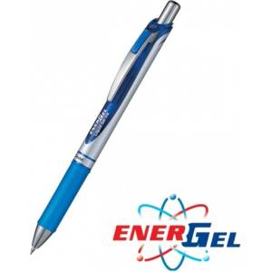 Pentel Автоматичен ролер Pentel Energel BL7726807 26807, син цвят на писане, дебелина на линията 0.7 mm, гел, сребрист, цената е за 1бр. (продава се в опаковка от 12бр. ) (OK26807)