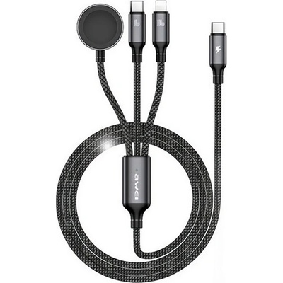 Awei Кабел за зареждане 3в1 Type-C - Type-C/lightning, 120 см, черен W23_BLACK (W23_BLACK)
