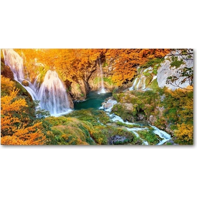 Foto obraz sklo tvrzené vodopád jeseň 100x50 cm