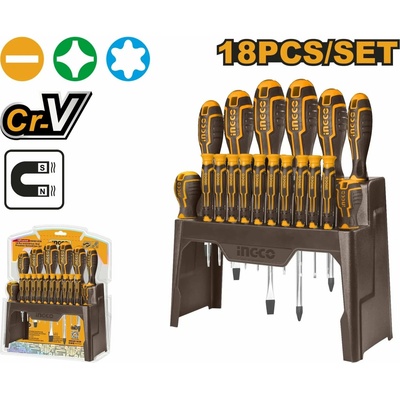 Ingco HKSD1828 Šroubovák plochý+křížový+hodinářský sada 18ks CrV