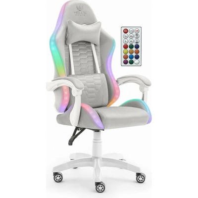Hell's Chair HC-1000 Grey White Fabric LED RGB