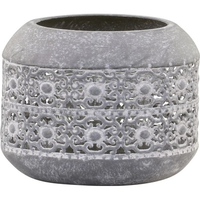Zinkový antik kovový svícen zdobený květy Aiglé - Ø 10*8 cm - Chic Antique