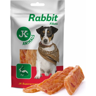 JK ANIMALS Meat Snack Rabbit fillets, sušené králičie mäso, mäsová maškrta, 80 g