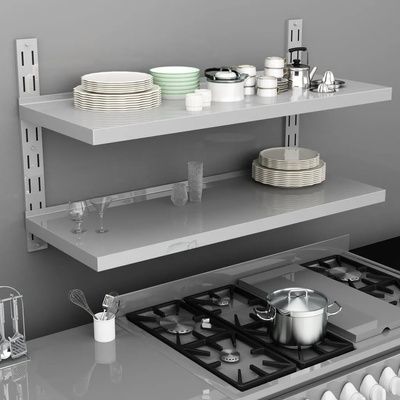 vidaXL Стенен рафт с 2 нива, неръждаема стомана, 120x30 см (51048)