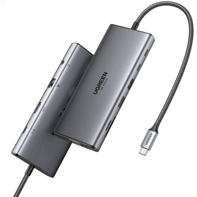 UGREEN Мултифункционален хъб за свързване на допълнителна периферия за устройства с USB-C - Ugreen 10-in-1 Multifunctional USB-C Hub (тъмносив) (45520)