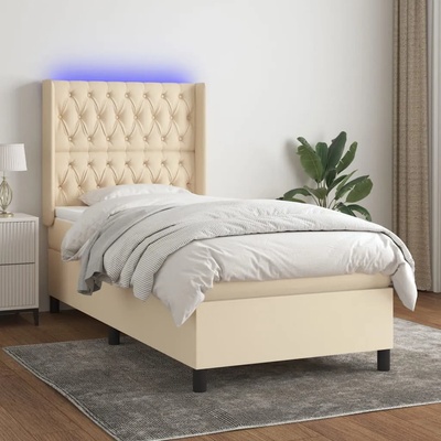 vidaXL Боксспринг легло с матрак и LED, кремаво, 80x200 см, плат (3138514)