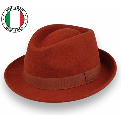 Krumlovanka klasický trilby klobouk vlněný terakota s rypsovou stuhou P-970/TER